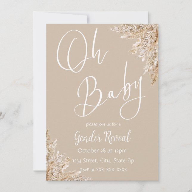 Boho Pampas Gräs Könsbestämmande Inbjudan (Framsida)