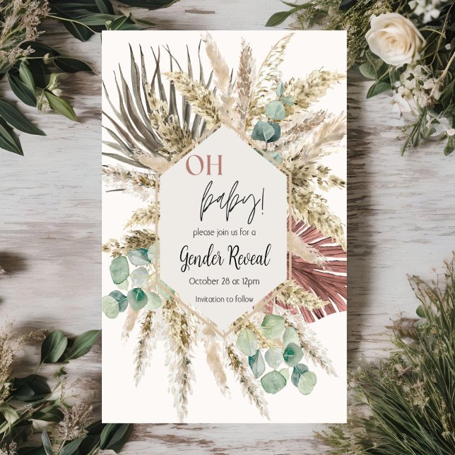 Boho Pampas Gräs Könsbestämningsinbjudan Inbjudningar (Skapare uppladdad)