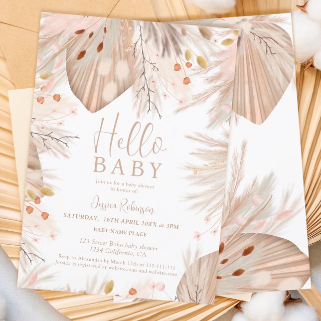 Boho pampas-gräs könsneutral hej babydusch inbjudningar (Skapare uppladdad)