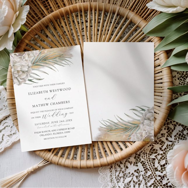 Boho Pampas Gräs & Neutral Blommig Bröllop Inbjudningar (Skapare uppladdad)