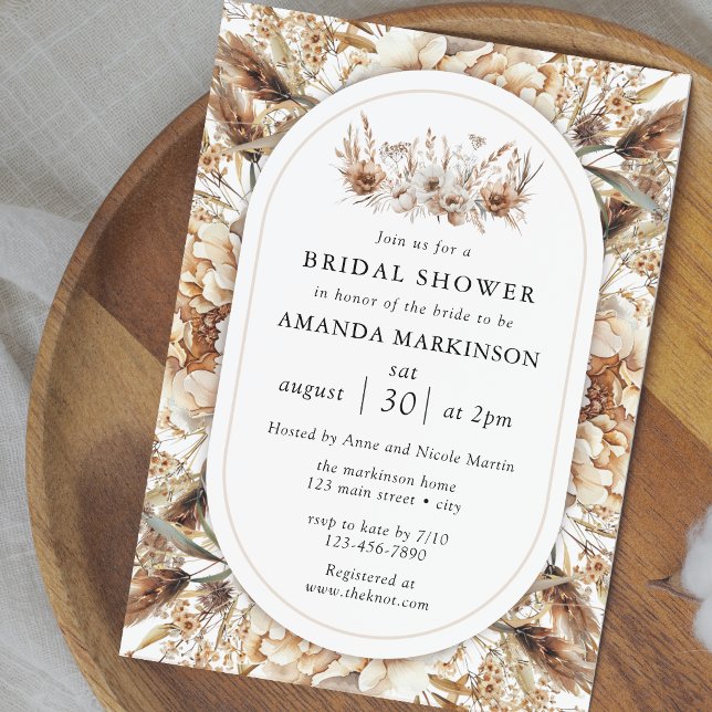 Boho Pampas Gräs Neutral Blommig Bröllopsdusch Inbjudningar (Skapare uppladdad)