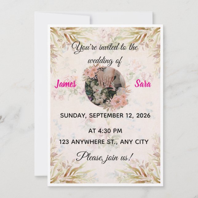 Boho Pampas Gräs och Blommig Bröllopsinbjudan Inbjudningar (Framsida)