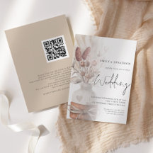 Boho Pampas Gräs Overlays QR-kod Bröllop