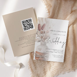 Boho Pampas Gräs Overlays QR-kod Bröllop Inbjudningar