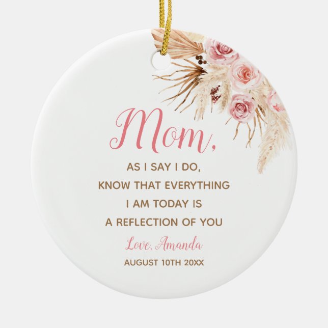 Boho pampas gräs Rosa Blommigt Budens mamma Julgransprydnad Keramik (Framsidan)