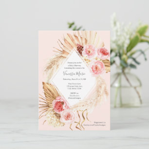 Boho Pampas-gräs rosa blommigt flicka dusch Inbjudningar