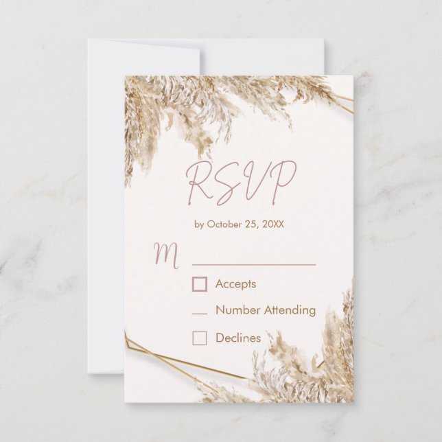 Boho Pampas Gräs RSVP-kort | Neutral Beige Rosaton OSA Kort (Framsida)