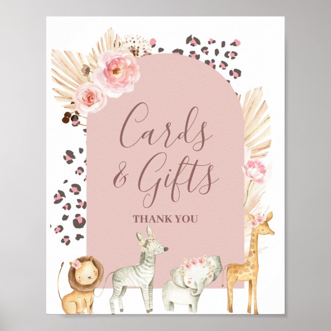 Boho Pampas Gräs Safari Djur Kort & Gåvor Pos Poster (Framsidan)