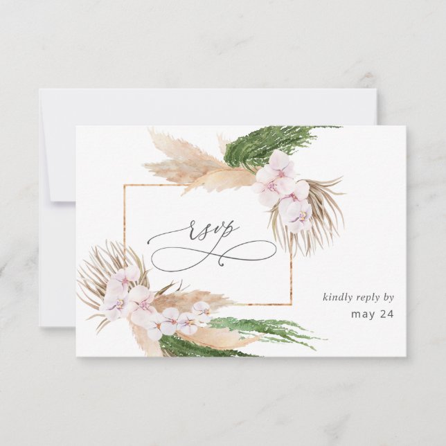 Boho Pampas Gräs Strand med måltid RSVP-kort OSA Kort (Framsida)