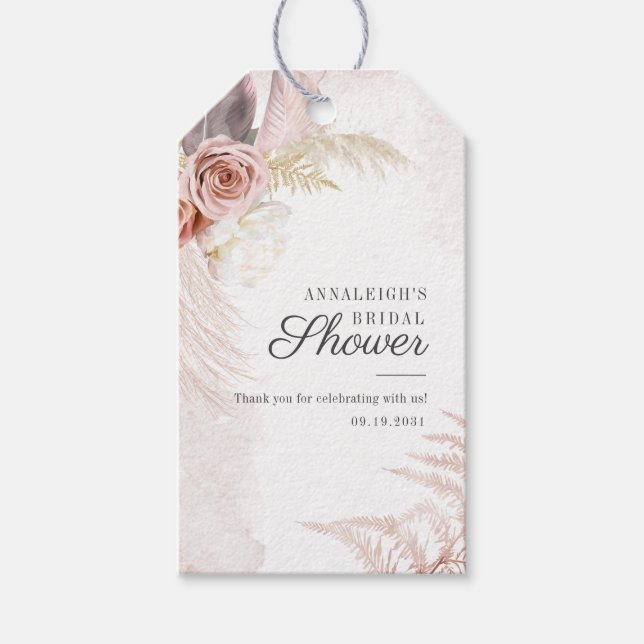 Boho Pampas Gräs Terrakotta Bröllopsdusch Presentetikett (Framsidan)