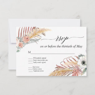 Boho Pampas Gräs Vit Blommig Tropisk Palm RSVP OSA Kort