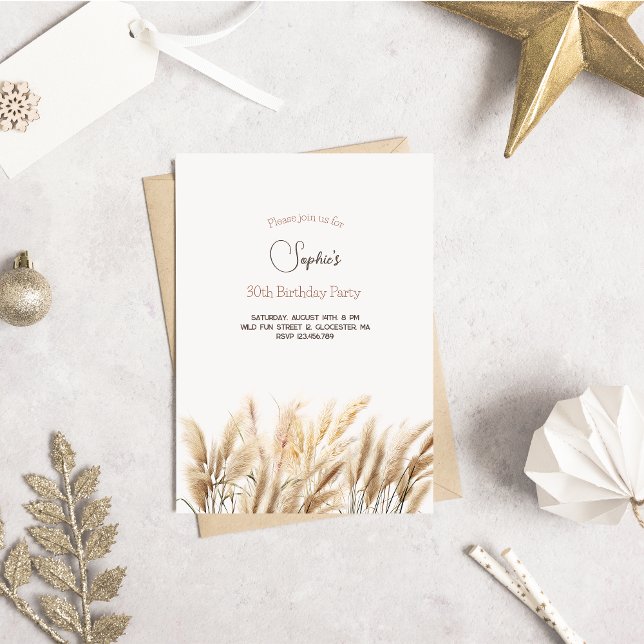 Boho pampas-gräs vuxen Födelsedagsinbjudan Inbjudningar (Skapare uppladdad)