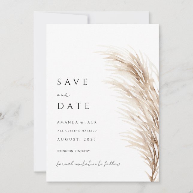 Boho pampas-gräset sparar datumminimalisten inbjudningar (Framsida)