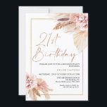 Boho Pampas Grass 21:a födelsedagen Inbjudningar<br><div class="desc">Boho Pampas Grass 21:a födelsedagsinbjudan 

Bohemian inspirerade till födelsedagsinbjudan med två färgad och blek rosa blommigt med pampasgräs och en modern kalligrafibild som kurs i en faux ro guld struktur. Perfekt för alla som tittar för en bohemisk inspirerad födelsedagsinbjudan.</div>