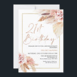 Boho Pampas Grass 21:a födelsedagen Inbjudningar<br><div class="desc">Boho Pampas Grass 21:a födelsedagsinbjudan 

Bohemian inspirerade till födelsedagsinbjudan med två färgad och blek rosa blommigt med pampasgräs och en modern kalligrafibild som kurs i en faux ro guld struktur. Perfekt för alla som tittar för en bohemisk inspirerad födelsedagsinbjudan.</div>