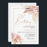 Boho Pampas Grass 21:a födelsedagsinbjudan Inbjudningar<br><div class="desc">Boho Pampas Grass 21:a födelsedagsinbjudan Bohemian inspirerade till 21:a födelsedagsinbjudan med två färgad- och blek-blommigtar för rosa med pampasgräs och en modern kalligrafibild som kurs i en faux ro guld struktur. Perfekt för alla som tittar för en bohemisk inspirerad sweet sixteen-födelsedagsinbjudan.</div>