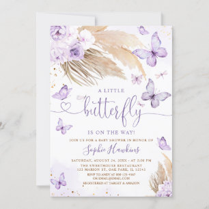 Boho Pampas Grass A Little Butterfly Baby Shower Inbjudningar