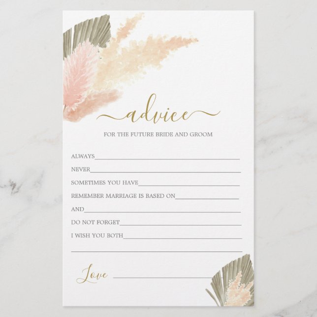 Boho  Pampas Grass Advice for Bride Card (Framsida)