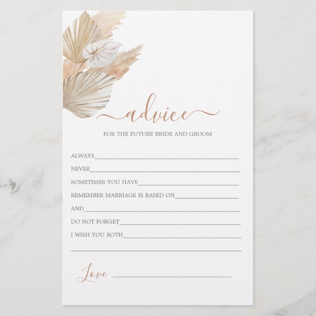 Boho Pampas Grass Advice for Bride Card (Framsida)