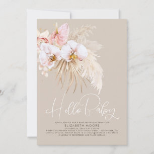 Boho Pampas Grass and Tropical Flowers Baby Shower Inbjudningar
