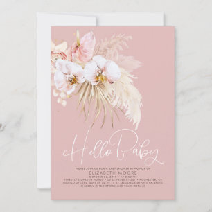 Boho Pampas Grass and Tropical Flowers Baby Shower Inbjudningar