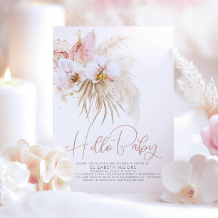 Boho Pampas Grass and Tropical Flowers Baby Shower Inbjudningar