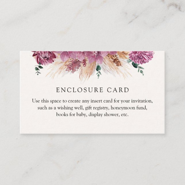 Boho Pampas Grass Anpassat Kuvertkort Tilläggskort (Framsida)