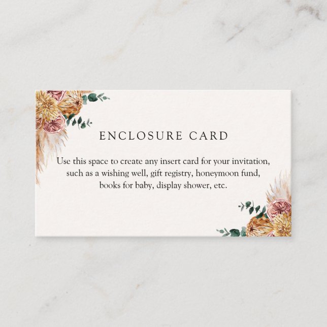 Boho Pampas Grass Anpassningsbar Tilläggskort (Framsida)