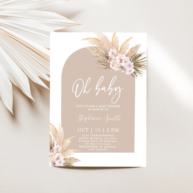 Boho Pampas Grass Arch Baby Shower Girl-inbjudan Inbjudningar (Skapare uppladdad)