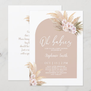Boho Pampas Grass Arch Baby Shower Twin Girls Inbjudningar