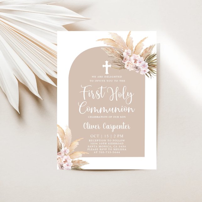 Boho Pampas Grass Arch First Heliga Communion Inbjudningar (Skapare uppladdad)