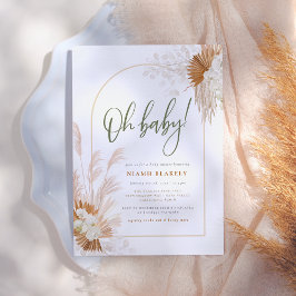 Boho Pampas Grass Arch Sage Grönt Baby Shower Inbjudningar
