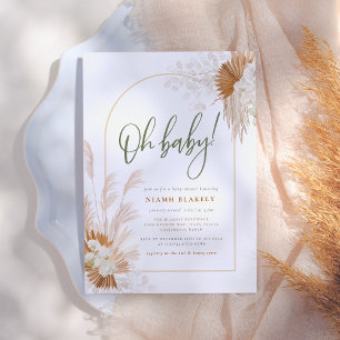 Boho Pampas Grass Arch Sage Grönt Baby Shower Inbjudningar