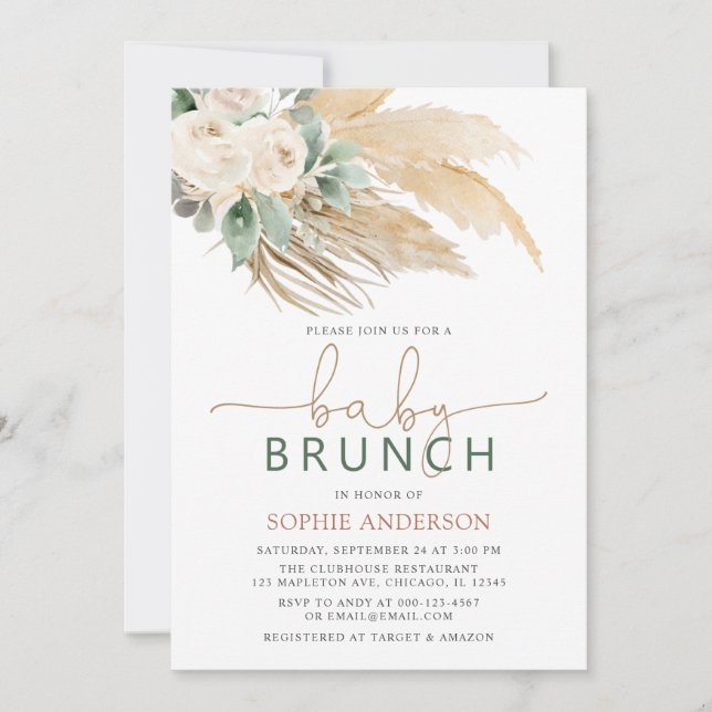 Boho Pampas Grass Baby Brunch Baby Shower Inbjudningar (Framsida)