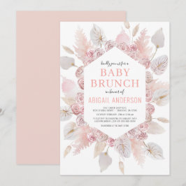 Boho Pampas Grass Baby Brunch Elegant  Rosa Inbjudningar