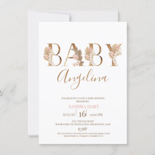 Boho Pampas Grass Baby Namn Baby Shower Inbjudningar