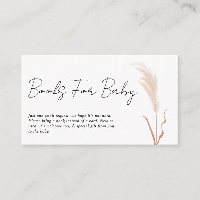 Boho Pampas Grass Baby Shower Book Request Tilläggskort (Framsida)