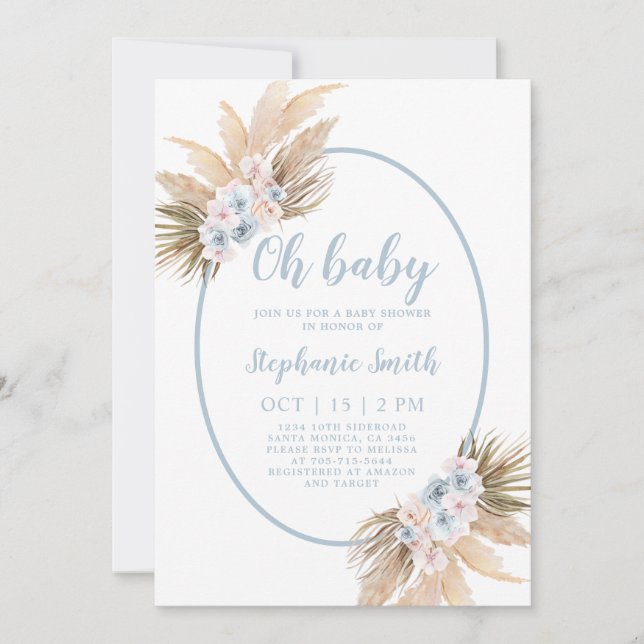 Boho Pampas Grass Baby Shower Boy-inbjudan Inbjudningar (Framsida)