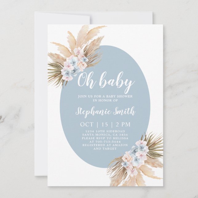 Boho Pampas Grass Baby Shower Boy-inbjudan Inbjudningar (Framsida)