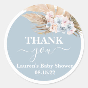 Boho Pampas Grass Baby Shower Boy Round Sticker Runt Klistermärke