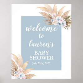 Boho Pampas Grass Baby Shower Boy Välkomsttecken Poster