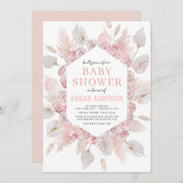 Boho Pampas Grass Baby Shower Elegant Rosa Inbjudningar