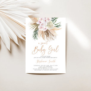 Boho Pampas Grass Baby Shower-flicka Inbjudningar