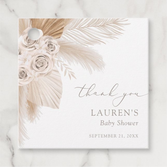 Boho Pampas Grass Baby Shower Gåvor Etiketter (Framsida)