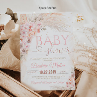 Boho Pampas Grass Baby Shower Girl Boho Inbjudningar