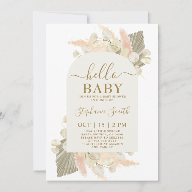 Boho Pampas Grass Baby Shower Girl-inbjudan Inbjudningar (Framsida)