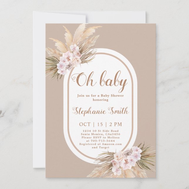 Boho Pampas Grass Baby Shower-inbjudan Inbjudningar (Framsida)