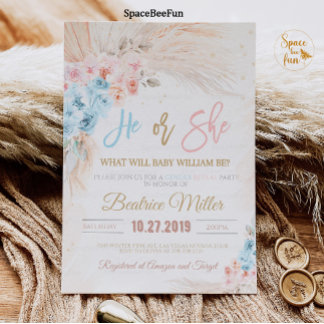 Boho Pampas Grass Baby Shower-inbjudan till honom Inbjudningar