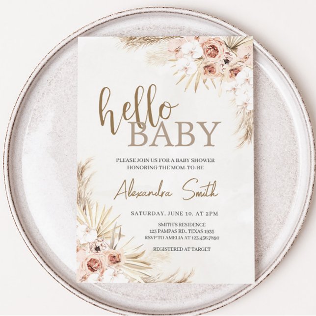 Boho Pampas Grass Baby Shower Inbjudningar (Bohemian Tropical Desert Baby Shower Invitation)