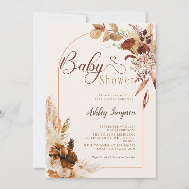 Boho Pampas Grass Baby Shower Inbjudningar (Framsida)